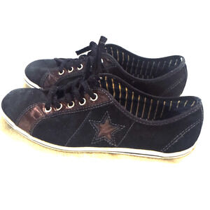Converse One Star Sneakers Black Suede Brown satin Low Top Womens 7 tennis shoes